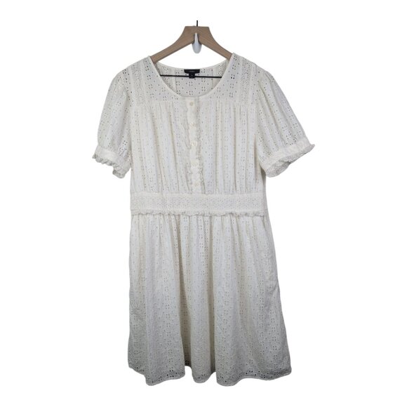 J. Crew | Button Front Mini Eyelet Dress | Ivory | Women’s Size 14 - Picture 6 of 14